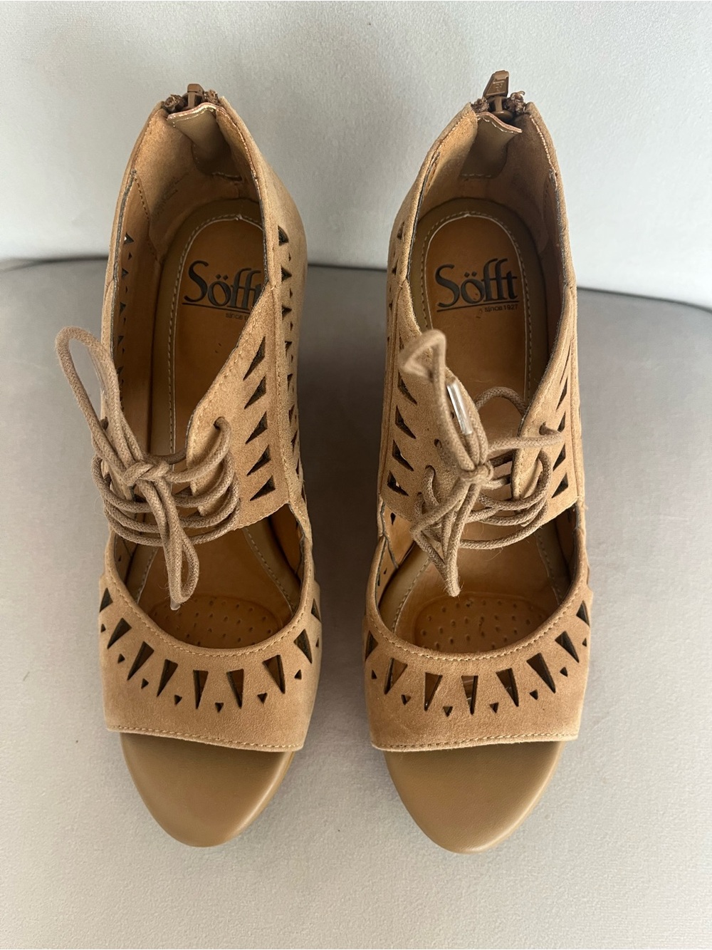 Sofft Yardley Nude Suede-Like Lace-Up Wedge Sandals EUC - Picture 4 of 10